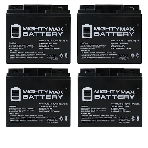Mighty Max Battery 12V 18AH F2 SLA Replacement Battery for Vector VEC012B - 4 Pack ML18-12F2MP482